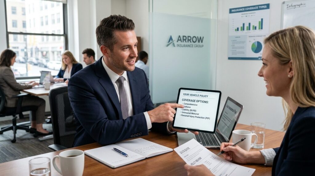 Photorealistic stock image of a car insurance agent in busin
