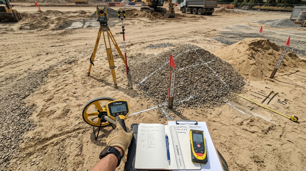 Close-up overhead view of construction materials calculation