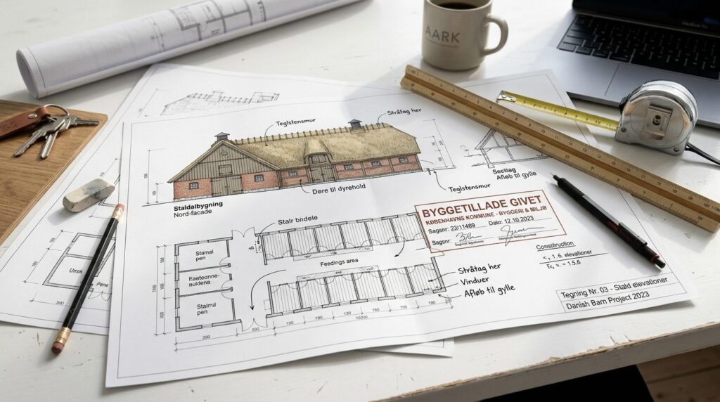Close-up of detailed building permit documentation and archi