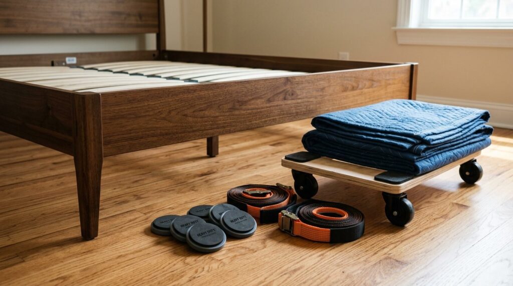 Close-up stock photo of furniture sliders and moving equipme