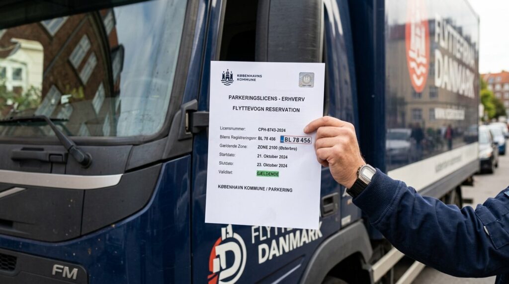 Hånd holder et officielt dokument eller tilladelse.